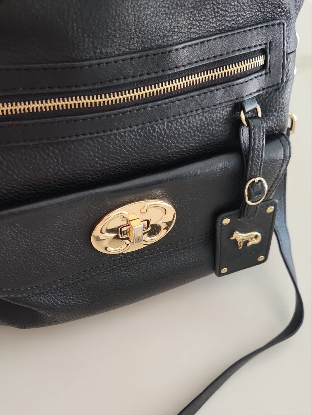 Emma Fox Black Leather Satchel with Gold Hardware - Picture 11 of 15
